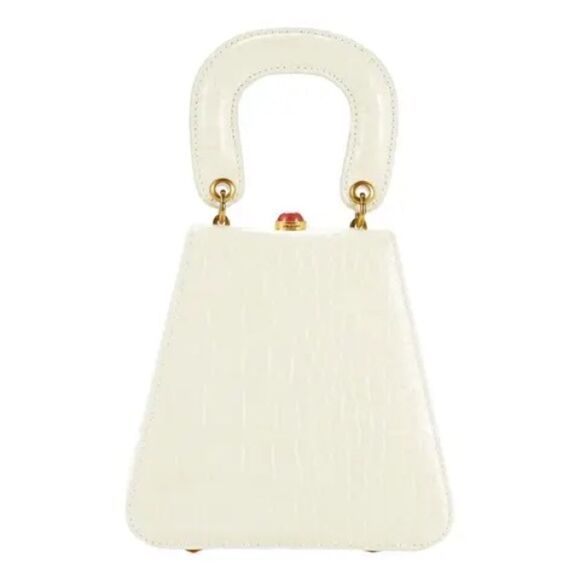 NEW STAUD Kenny Cream Croc Embossed Leather Top Handle Bag - Picture 3 of 11